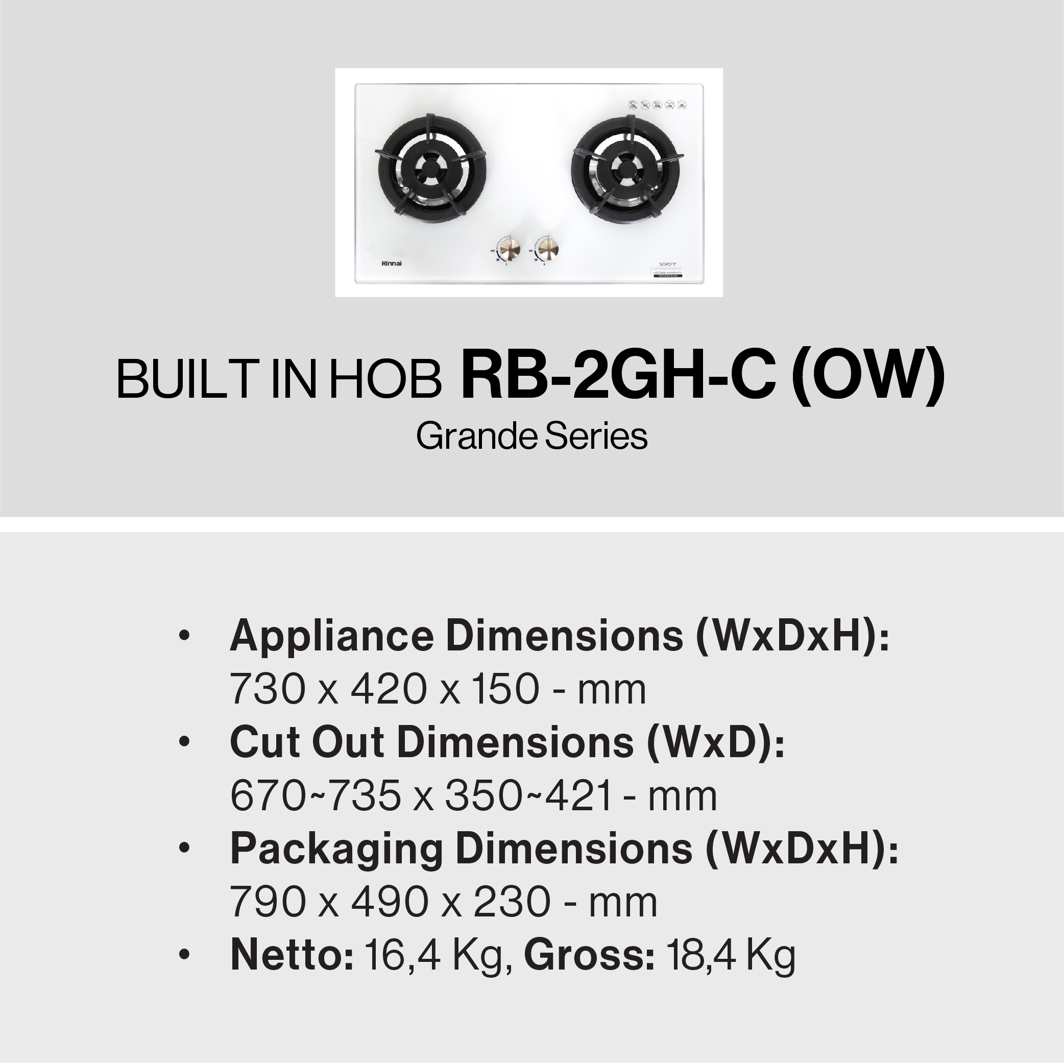 Rinnai Kompor Tanam 2 Tungku Grande - RB2GH OW